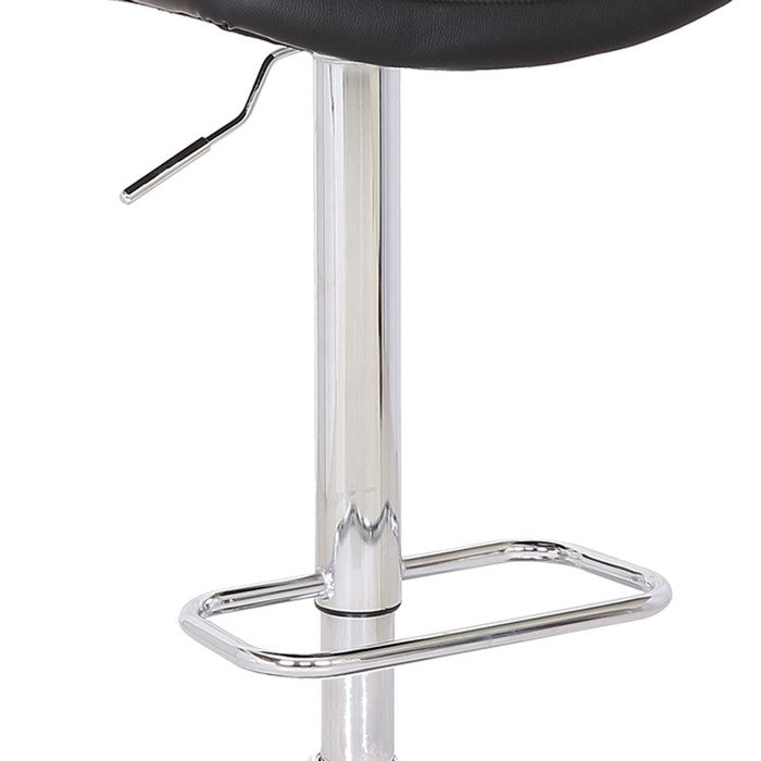 Bucket Seat Leatherette Barstool with Adjustable Height, Black and Chrome