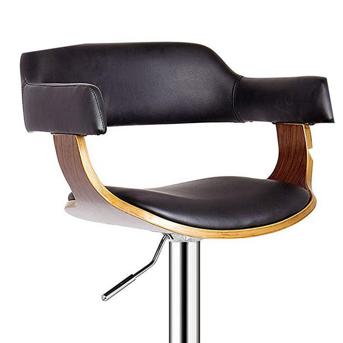 Wooden Frame Bucket Leatherette Padded Seat Barstool, Chrome and Brown