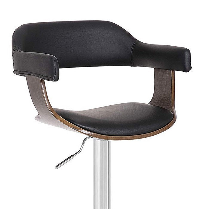 Bucket Seat Swivel Metal Barstool with Leatherette Seating, Chrome and Black