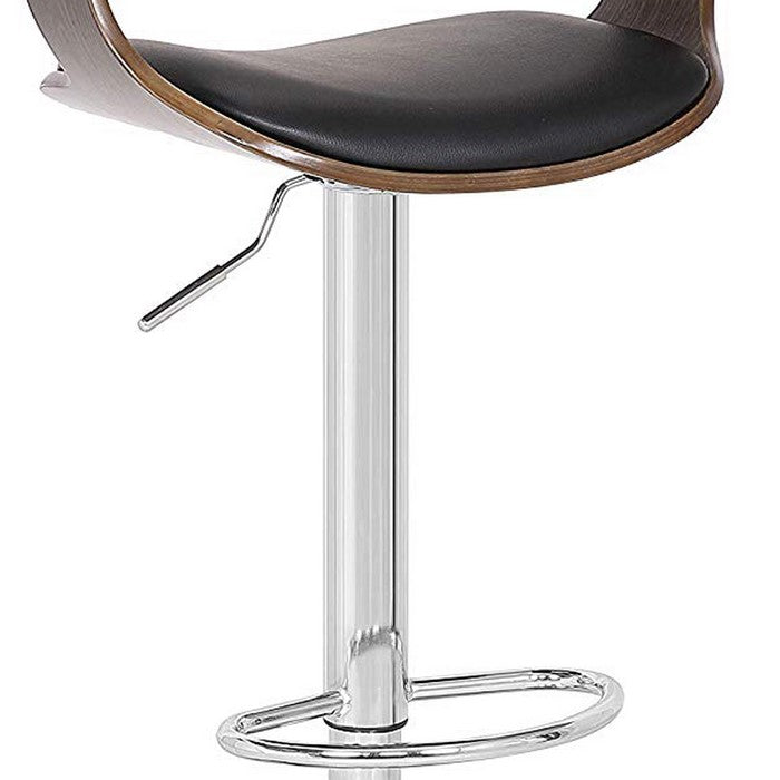 Bucket Seat Swivel Metal Barstool with Leatherette Seating, Chrome and Black