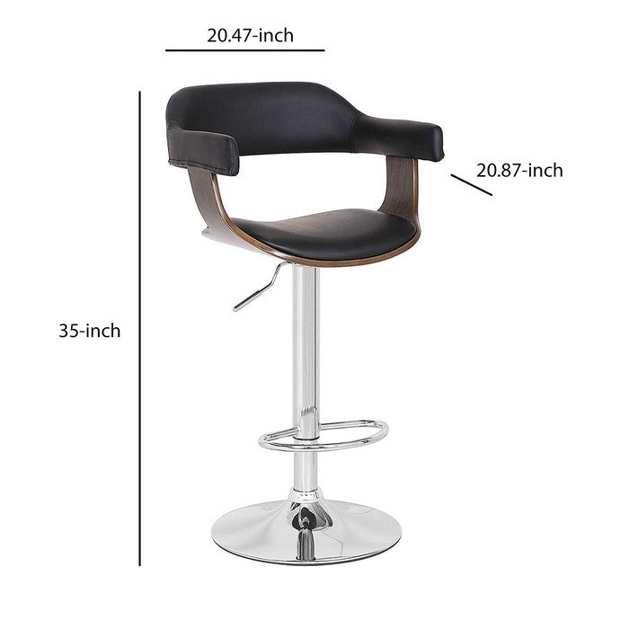 Bucket Seat Swivel Metal Barstool with Leatherette Seating, Chrome and Black