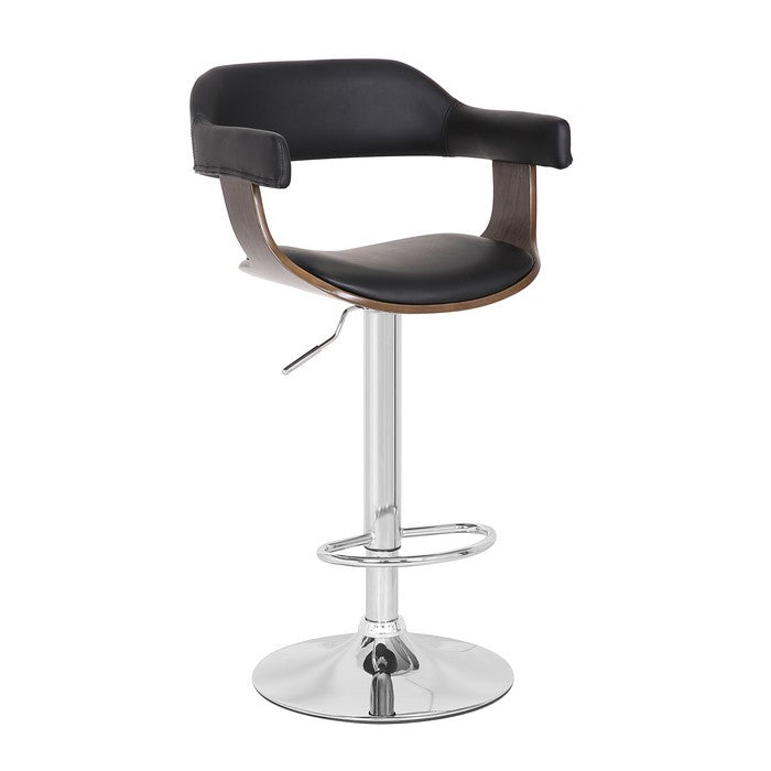 Bucket Seat Swivel Metal Barstool with Leatherette Seating, Chrome and Black