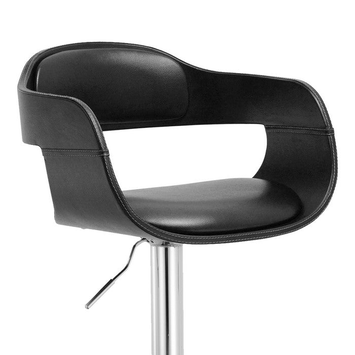 Leatherette Upholstered Metal Barstool with Bucket Seat, Black and Chrome