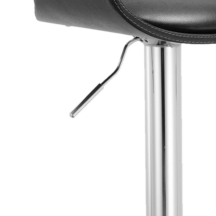 Leatherette Upholstered Metal Barstool with Bucket Seat, Black and Chrome