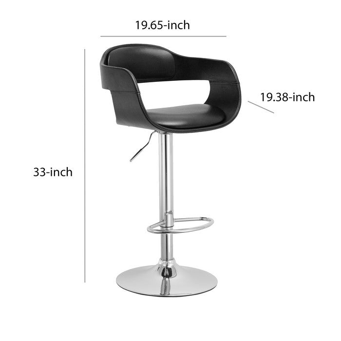 Leatherette Upholstered Metal Barstool with Bucket Seat, Black and Chrome