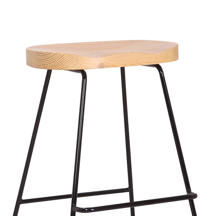 Wooden Saddle Seat Barstool with Metal Sled Base, Oak Brown and Black