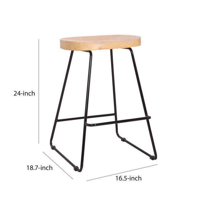 Wooden Saddle Seat Barstool with Metal Sled Base, Oak Brown and Black