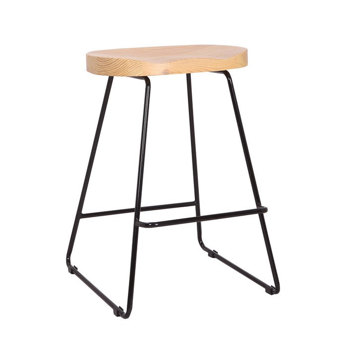 Wooden Saddle Seat Barstool with Metal Sled Base, Oak Brown and Black