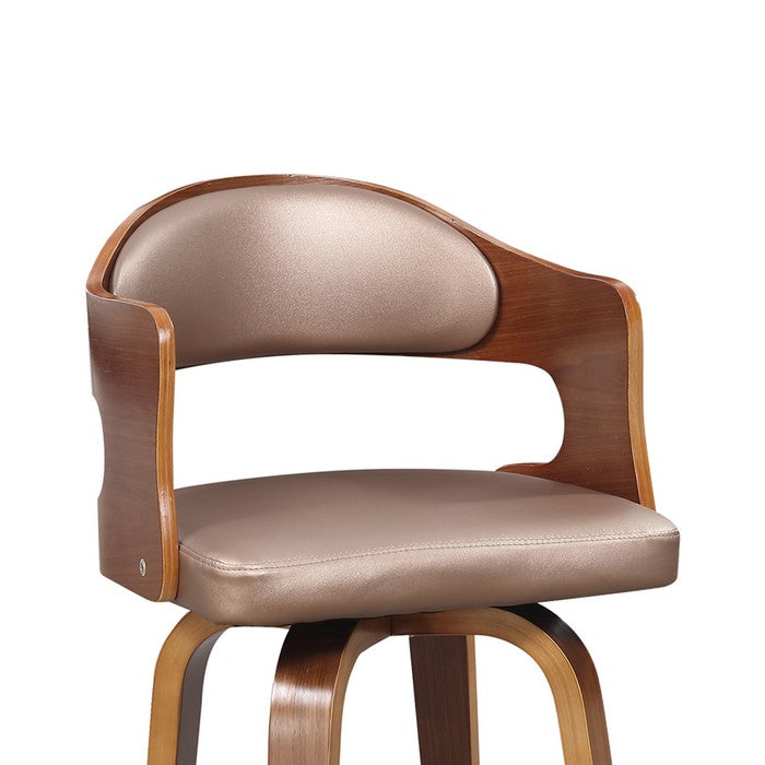 Bucket Seat Counter Height Barstool with Flared Legs, Brown and Silver
