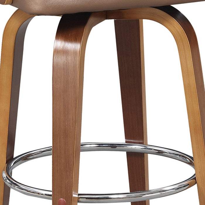 Bucket Seat Counter Height Barstool with Flared Legs, Brown and Silver