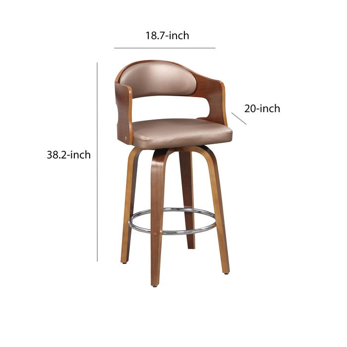 Bucket Seat Counter Height Barstool with Flared Legs, Brown and Silver