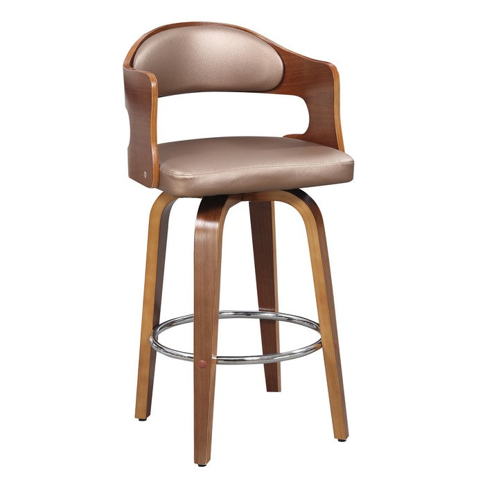 Bucket Seat Counter Height Barstool with Flared Legs, Brown and Silver