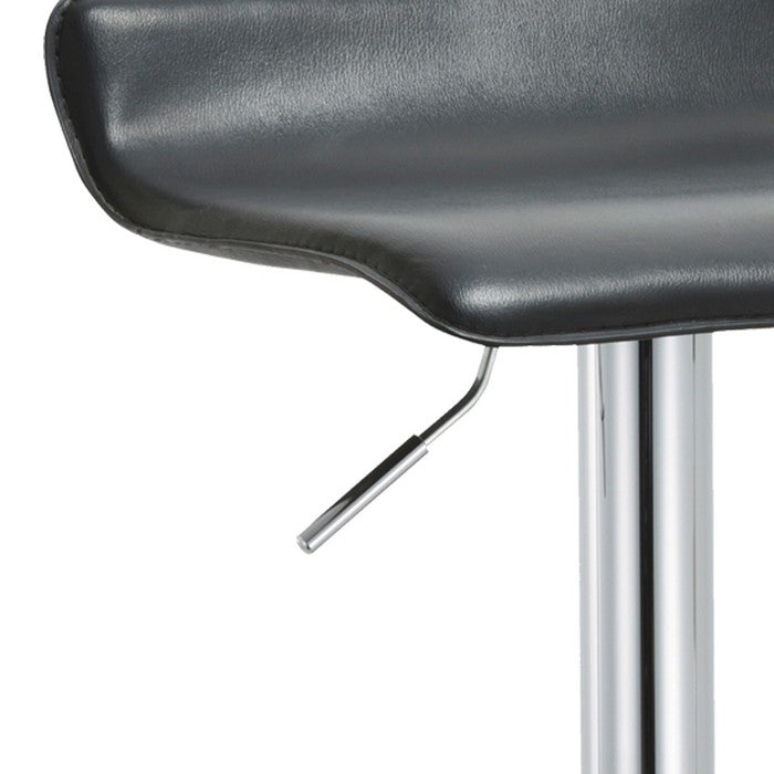 Curved Leatherette Seat Metal Frame Swivel Barstool, Black and Chrome
