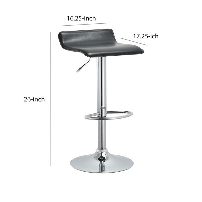 Curved Leatherette Seat Metal Frame Swivel Barstool, Black and Chrome