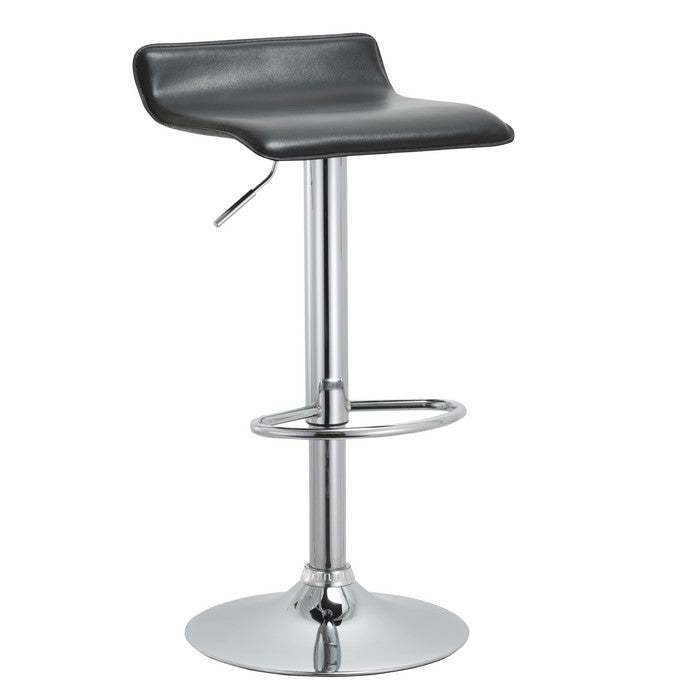 Curved Leatherette Seat Metal Frame Swivel Barstool, Black and Chrome