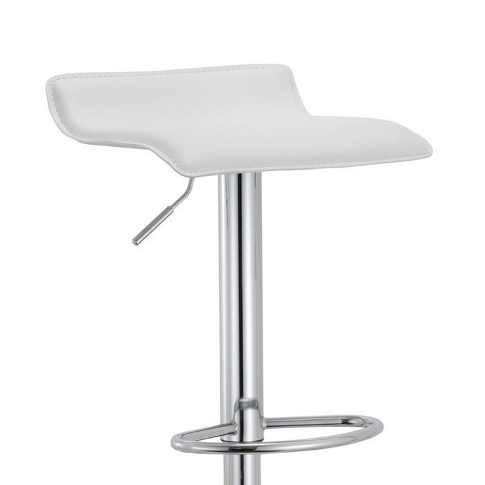Curved Leatherette Seat Metal Frame Swivel Barstool, White and Chrome