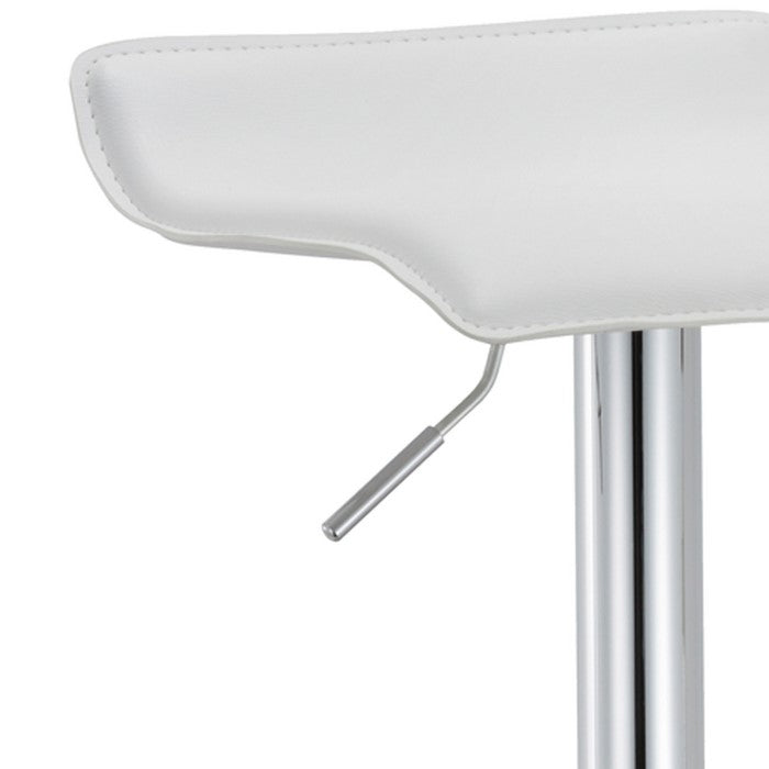 Curved Leatherette Seat Metal Frame Swivel Barstool, White and Chrome