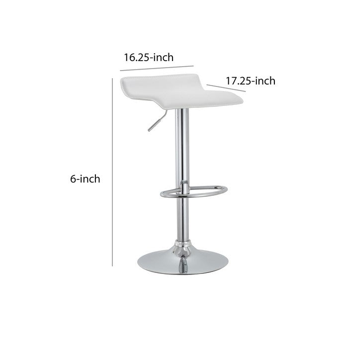 Curved Leatherette Seat Metal Frame Swivel Barstool, White and Chrome