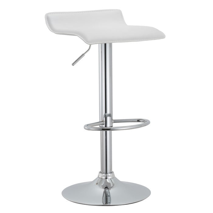 Curved Leatherette Seat Metal Frame Swivel Barstool, White and Chrome