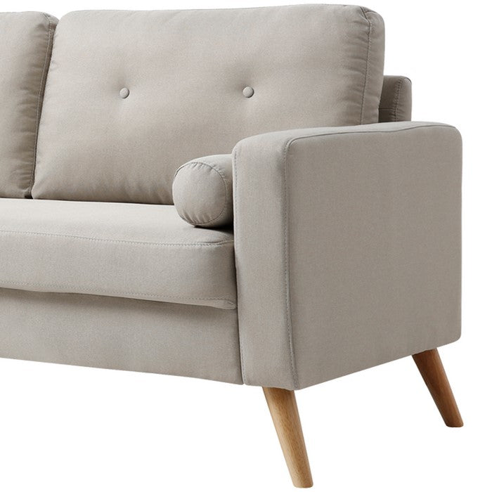 Fabric Upholstered Sofa with Button Tufted Back and 2 Bolster Pillow, Beige