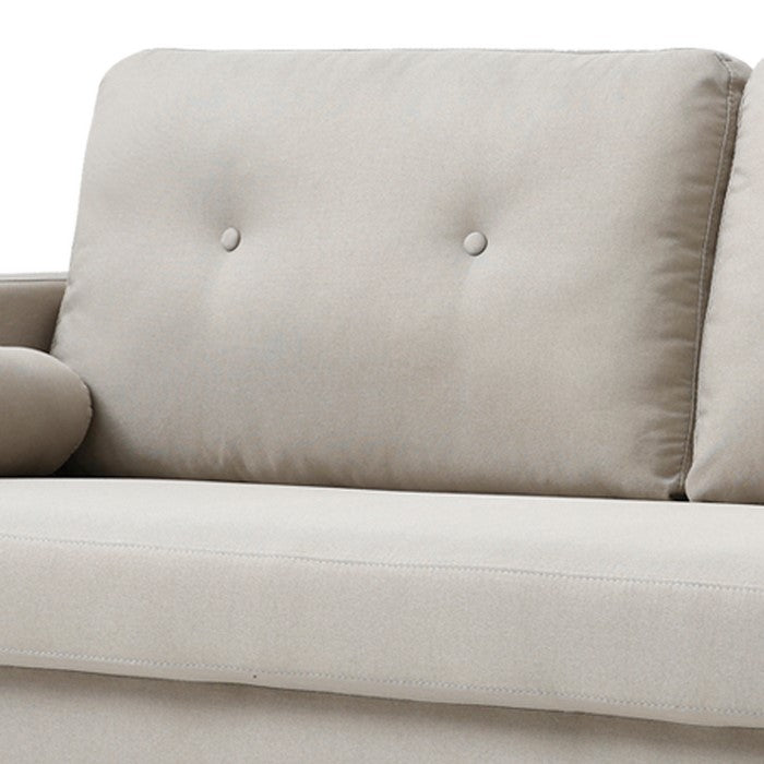 Fabric Upholstered Sofa with Button Tufted Back and 2 Bolster Pillow, Beige