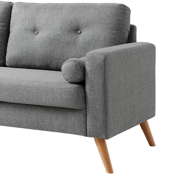 Fabric Upholstered Sofa with Button Tufted Back and 2 Bolster Pillows, Gray