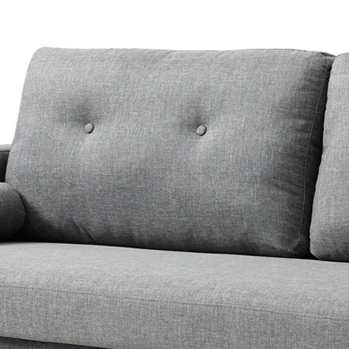 Fabric Upholstered Sofa with Button Tufted Back and 2 Bolster Pillows, Gray
