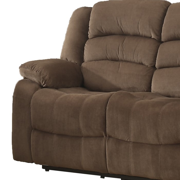 Fabric Upholstered Dual Recliner Loveseat with Tufted Backrest, Brown
