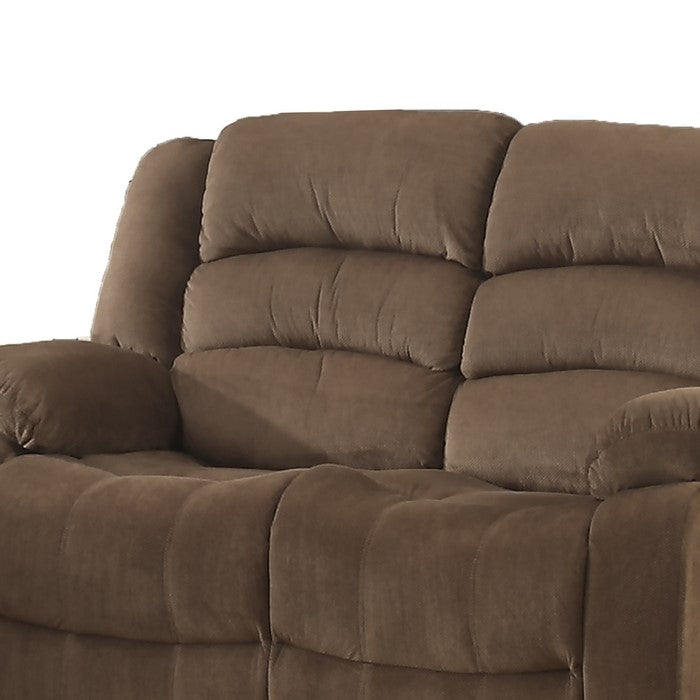 Fabric Upholstered Dual Recliner Loveseat with Tufted Backrest, Brown