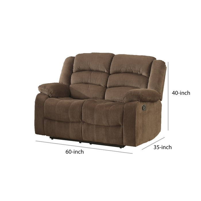 Fabric Upholstered Dual Recliner Loveseat with Tufted Backrest, Brown
