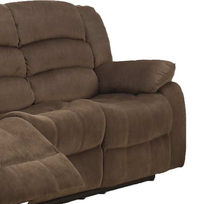 Fabric Upholstered Dual Recliner Sofa with Tufted Backrest, Brown