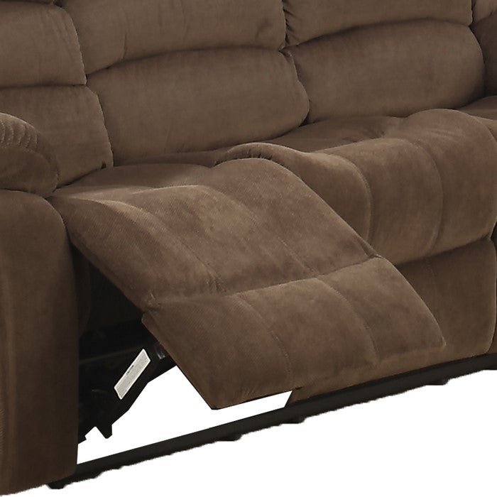 Fabric Upholstered Dual Recliner Sofa with Tufted Backrest, Brown