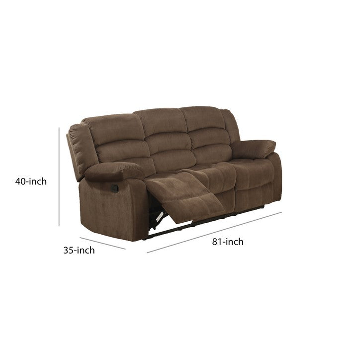 Fabric Upholstered Dual Recliner Sofa with Tufted Backrest, Brown