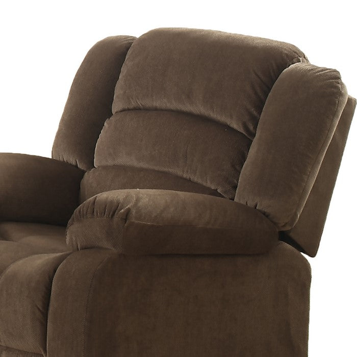 Fabric Upholstered Recliner Chair with Tufted Back and Pillow Arms, Brown