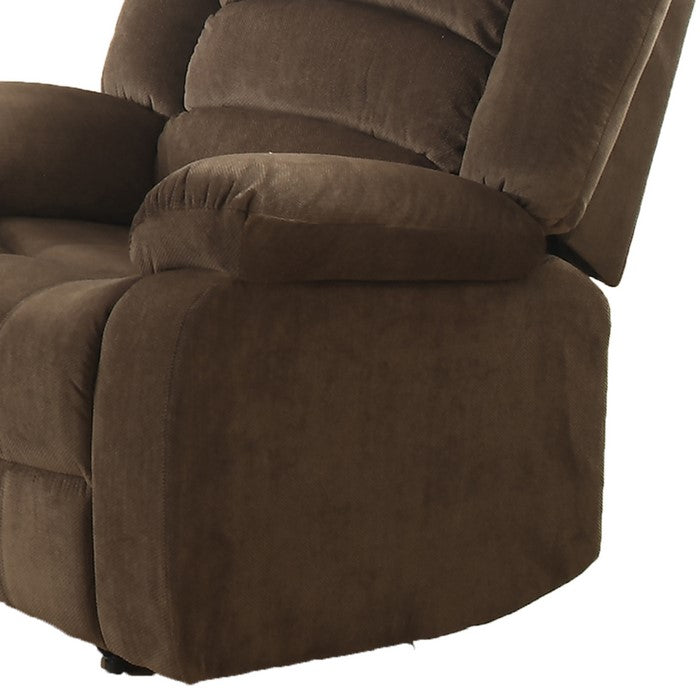 Fabric Upholstered Recliner Chair with Tufted Back and Pillow Arms, Brown