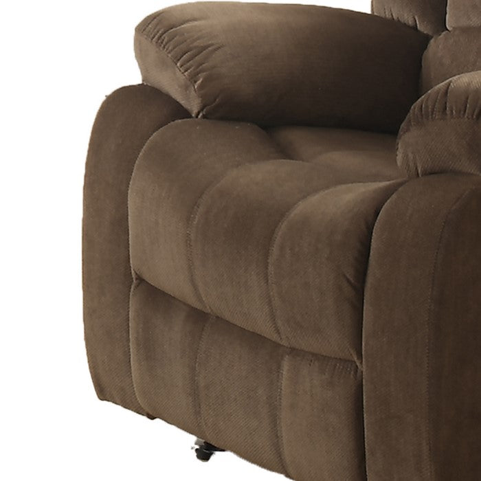 Fabric Upholstered Recliner Chair with Tufted Back and Pillow Arms, Brown