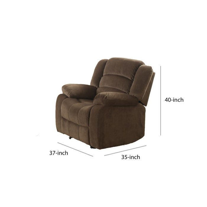 Fabric Upholstered Recliner Chair with Tufted Back and Pillow Arms, Brown