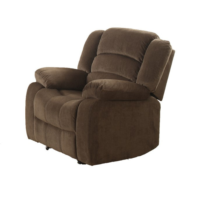 Fabric Upholstered Recliner Chair with Tufted Back and Pillow Arms, Brown