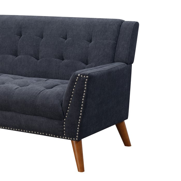 Nailhead Trim Fabric Upholstered Loveseat with Tufted Details, Gray