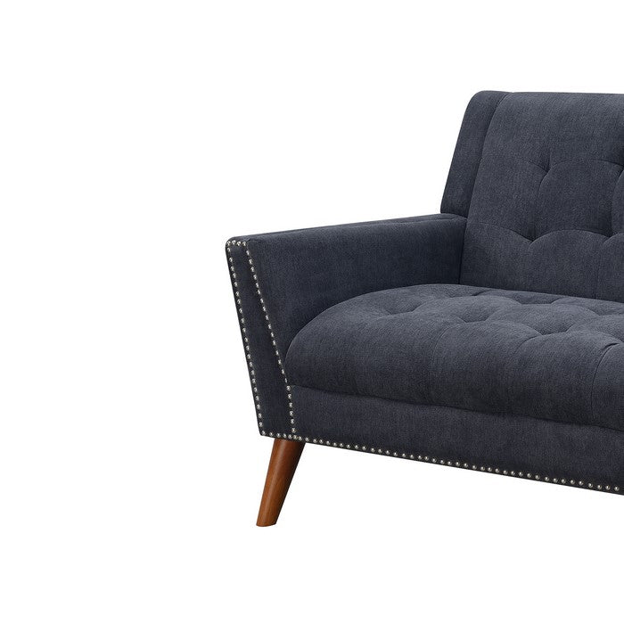 Nailhead Trim Fabric Upholstered Loveseat with Tufted Details, Gray