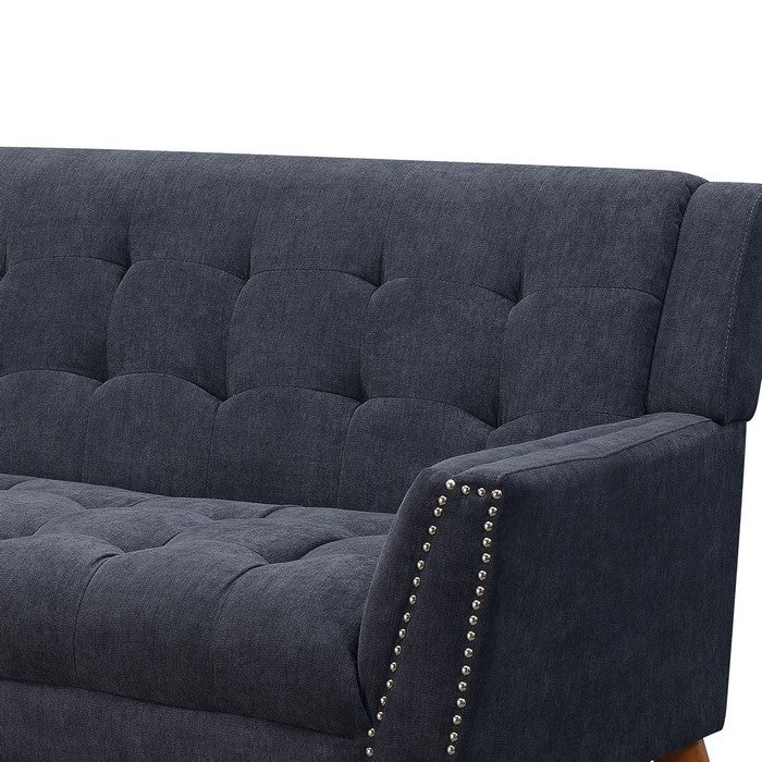 Nailhead Trim Fabric Upholstered Loveseat with Tufted Details, Gray