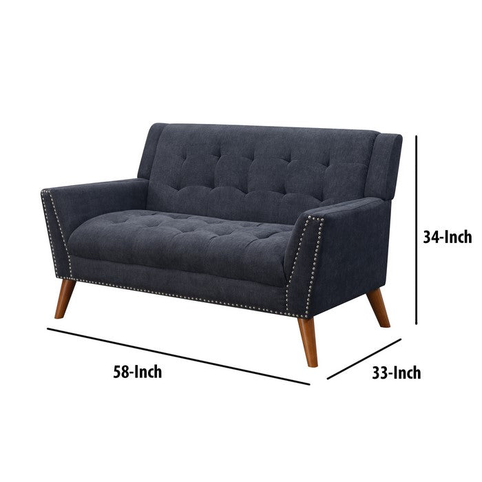 Nailhead Trim Fabric Upholstered Loveseat with Tufted Details, Gray