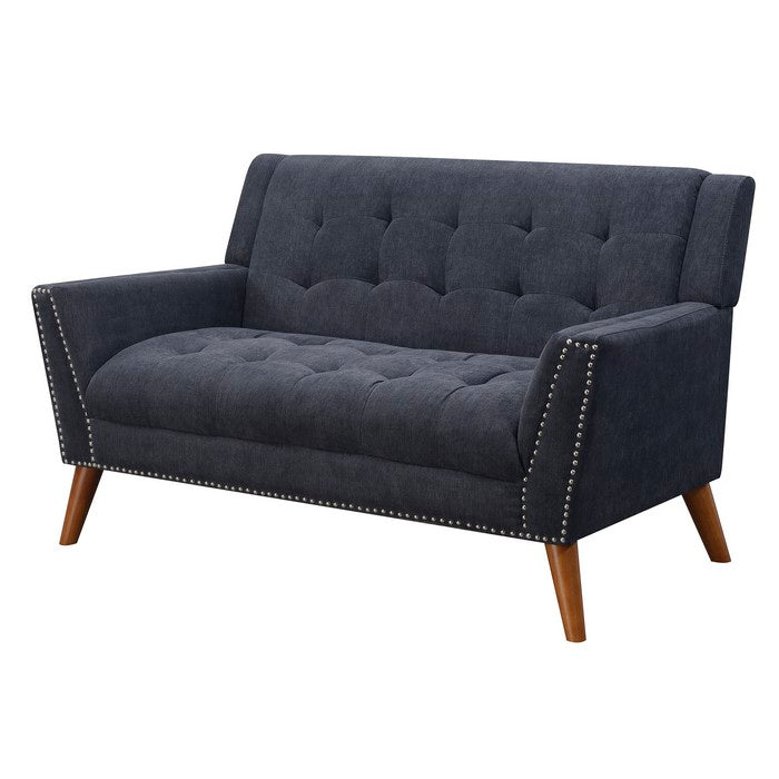 Nailhead Trim Fabric Upholstered Loveseat with Tufted Details, Gray