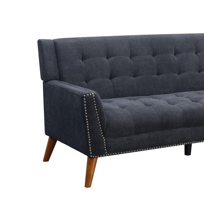 Nailhead Trim Fabric Upholstered Sofa with Tufted Details, Gray