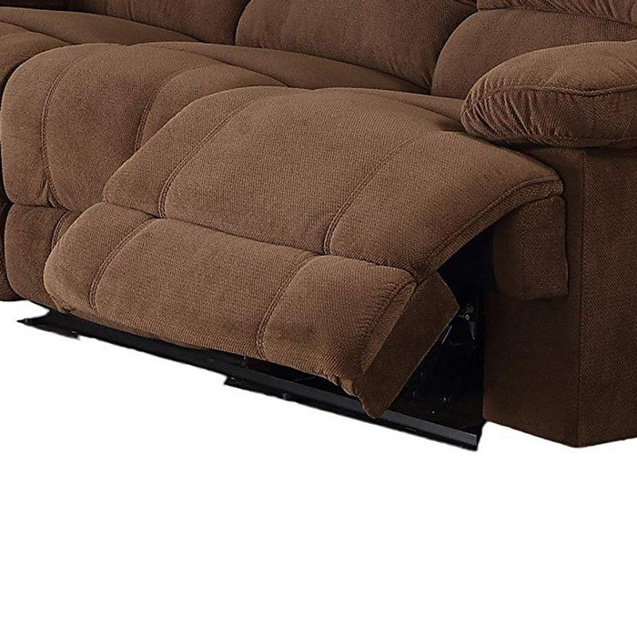 Fabric Upholstered Recliner Sofa with Tufted Backrest and Pillow Arms,Brown