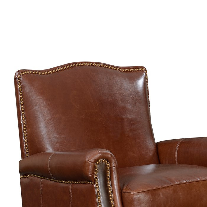 Nailhead Trim Leatherette Arm Chair with Stitched Details, Cherry Brown