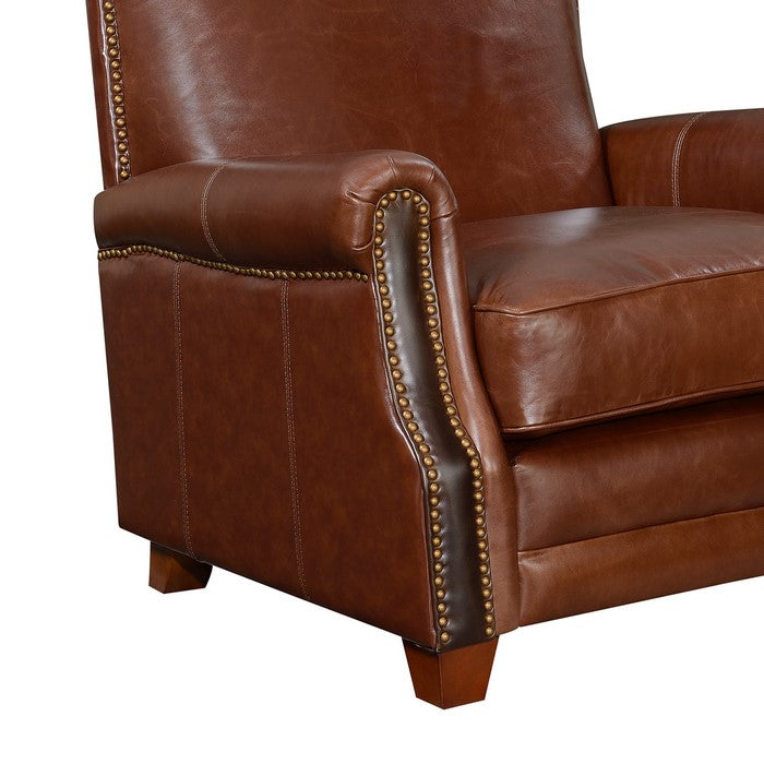 Nailhead Trim Leatherette Arm Chair with Stitched Details, Cherry Brown