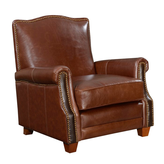 Nailhead Trim Leatherette Arm Chair with Stitched Details, Cherry Brown
