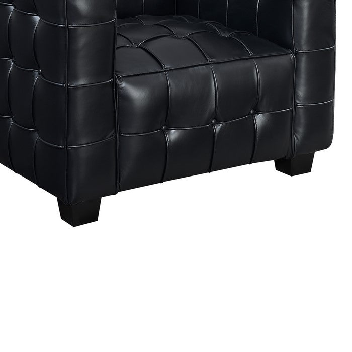 Tufted Leatherette Arm Chair with Tapered Legs and Track Arms, Black