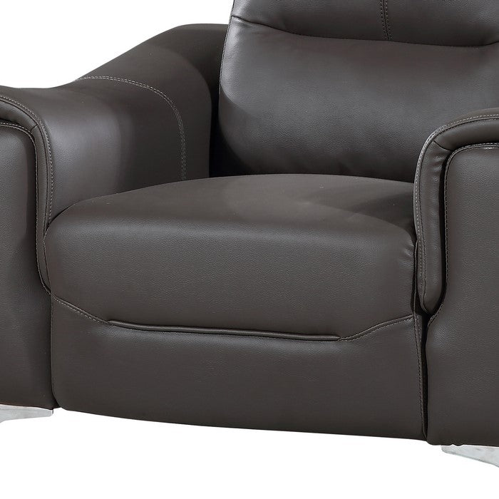Leatherette Wooden Chair with Curved Padded Arms and Metal Legs, Gray